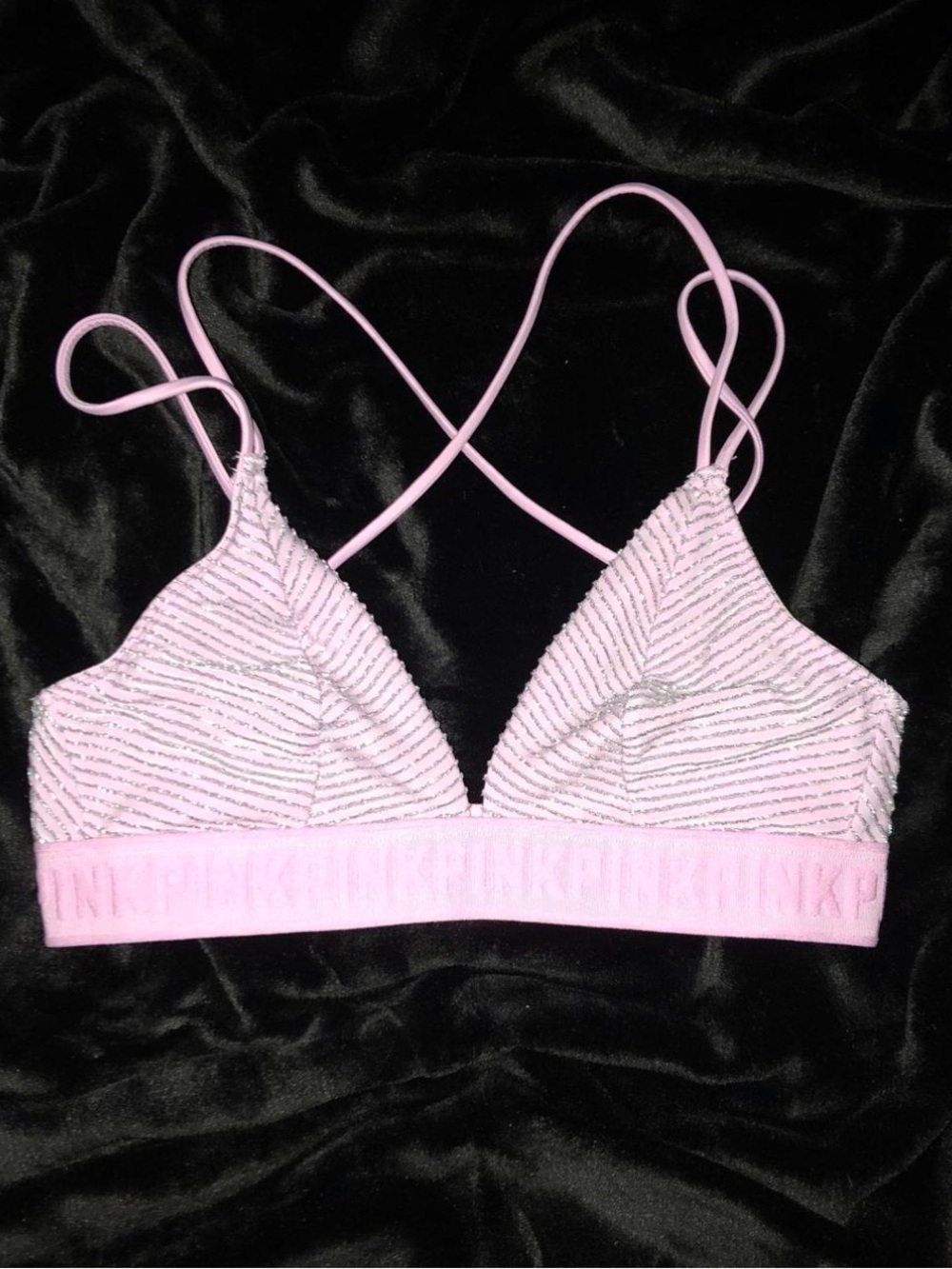 PINK Victoria's Secret Lavender Glitter Striped Bralette with Crisscross Straps